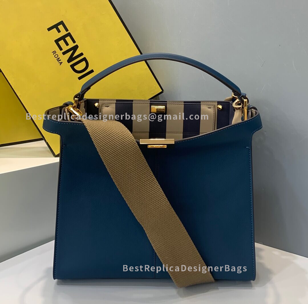 Fendi Peekaboo X-Lite Medium Blue Leather Bag 304AS